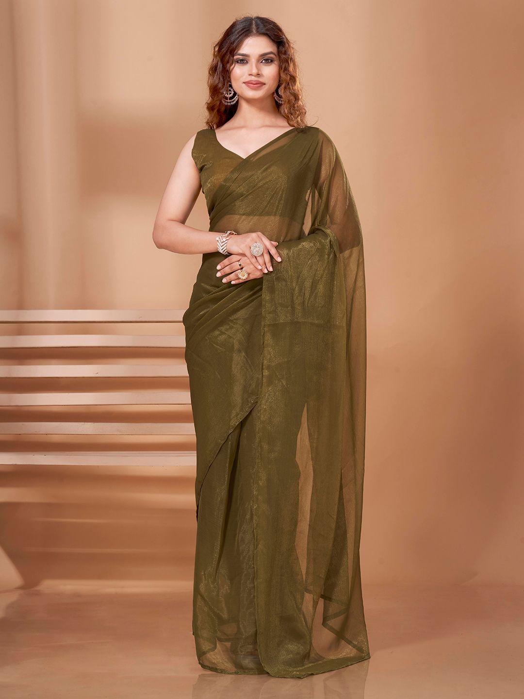 tikhi imli olive green ready to wear saree