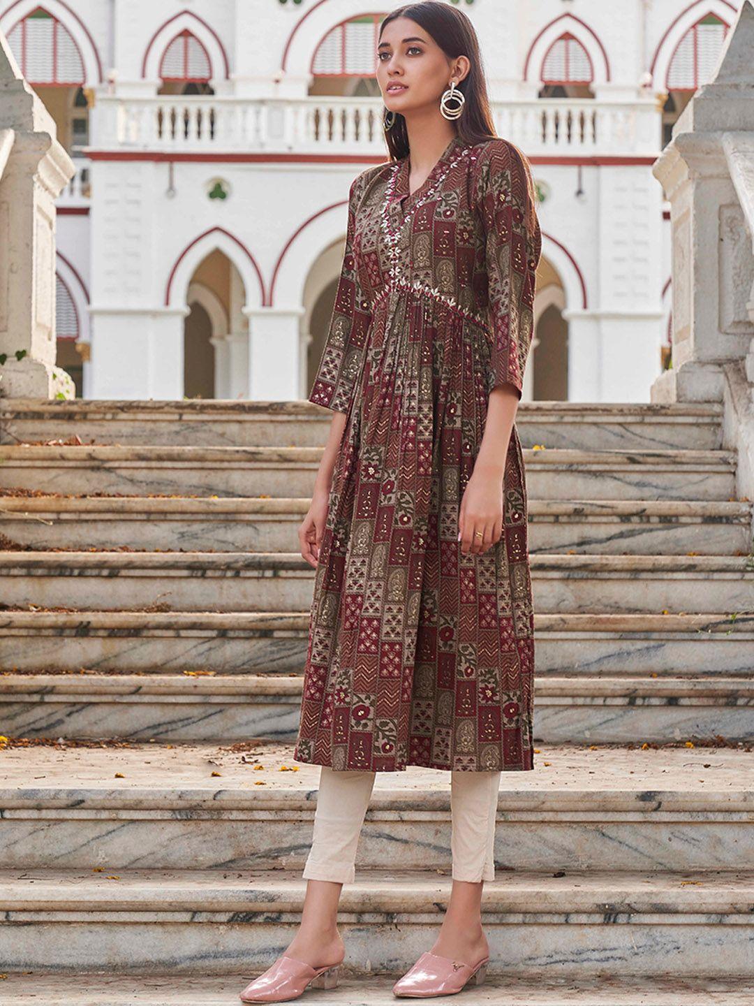 tikhi imli paisley ethnic motifs embroidered empire a-line kurta