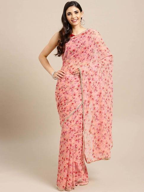 tikhi imli pink floral print saree with unstitched blouse