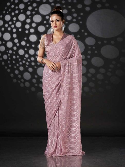 tikhi imli pink woven ready to wear saree with unstitched blouse