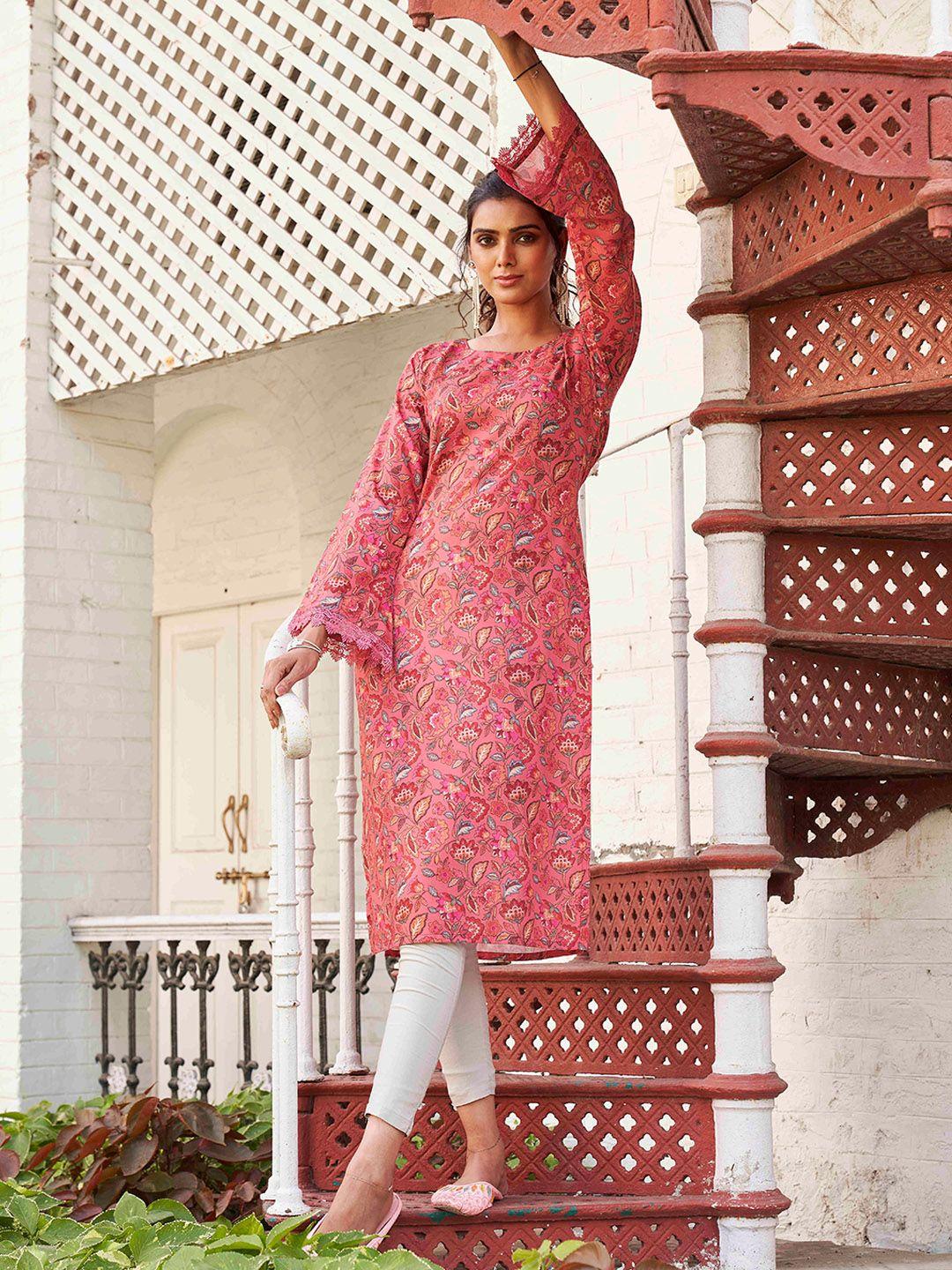 tikhi imli women floral printed keyhole neck flared sleeves floral kurta