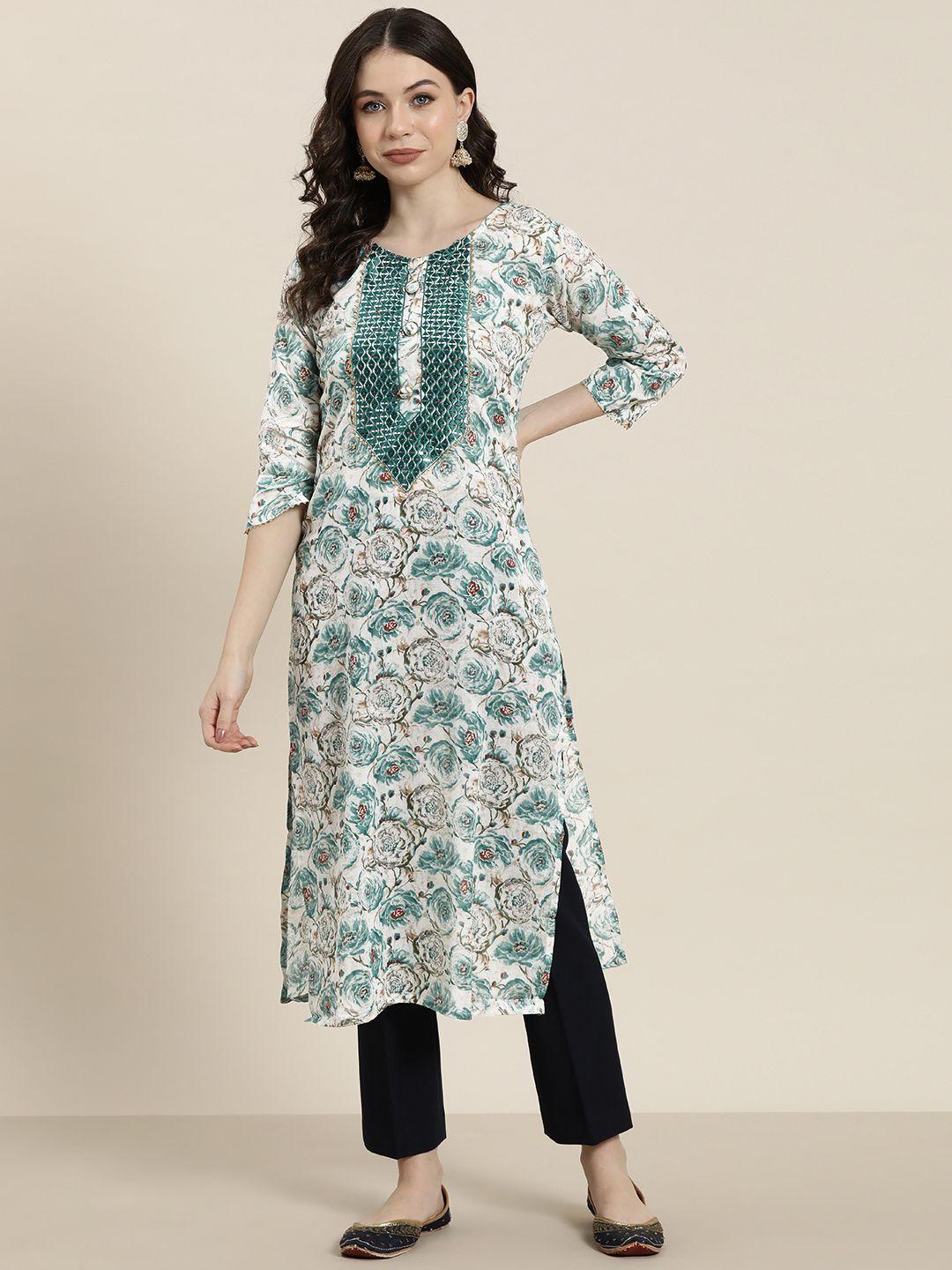 tikhi imli women floral printed thread work kurta