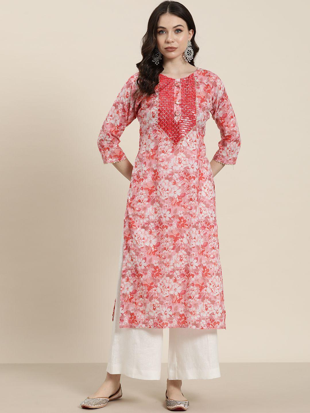 tikhi imli women floral printed thread work kurta