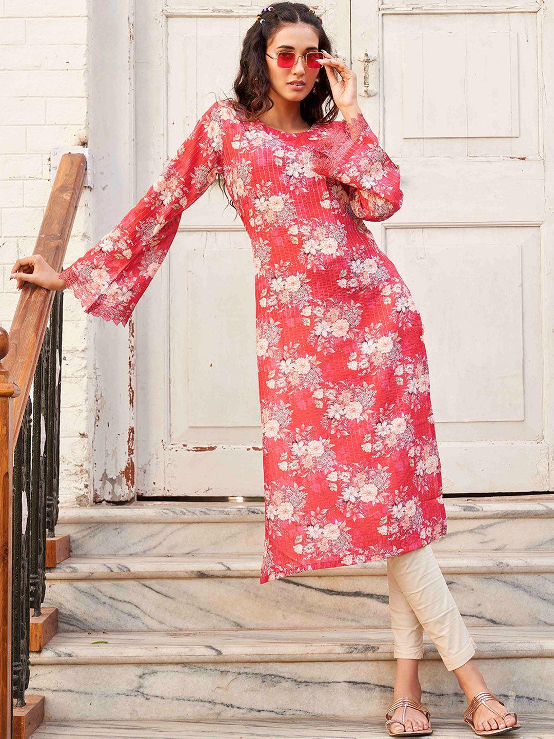 tikhi imli women fuchsia floral printed floral kurta