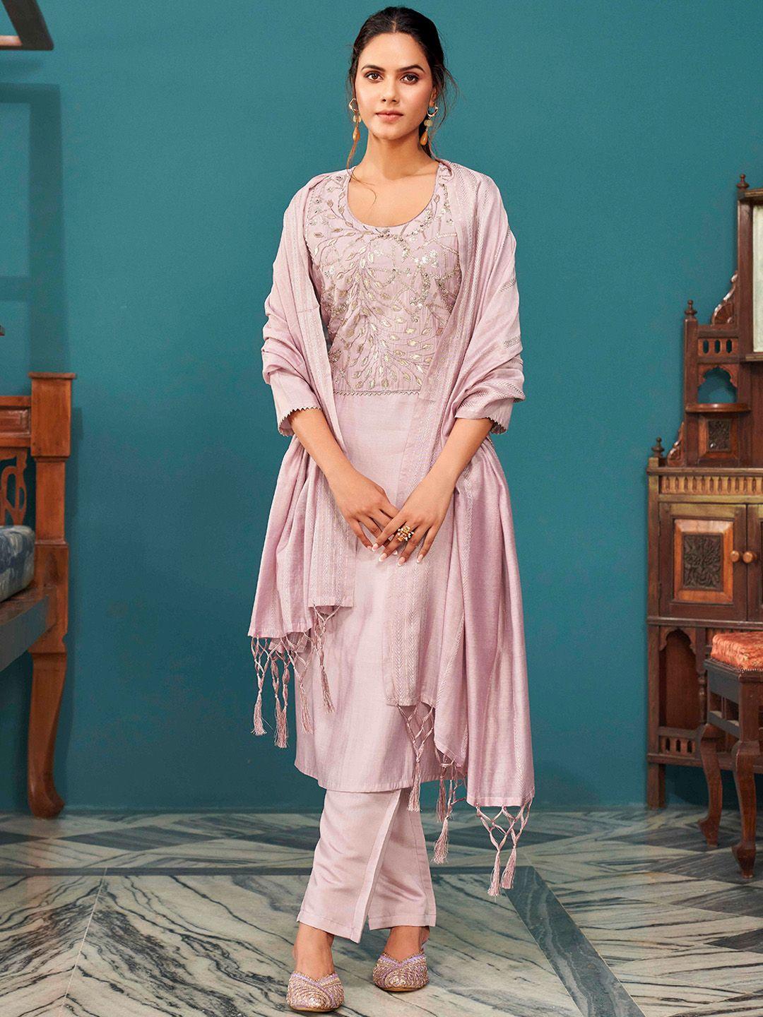 tikhi imli women pink ethnic motifs embroidered regular gotta patti kurta with trousers & with dupatta