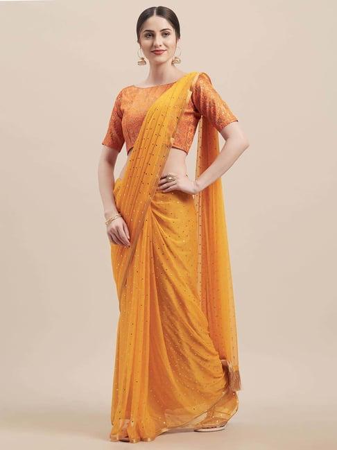 tikhi imli yellow embellished saree with unstitched blouse
