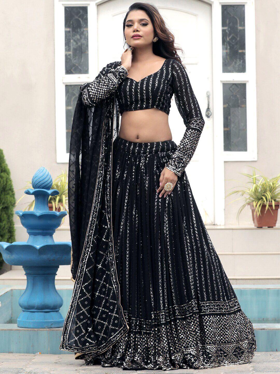 tikodi embroidered sequinned semi-stitched lehenga & unstitched blouse with dupatta