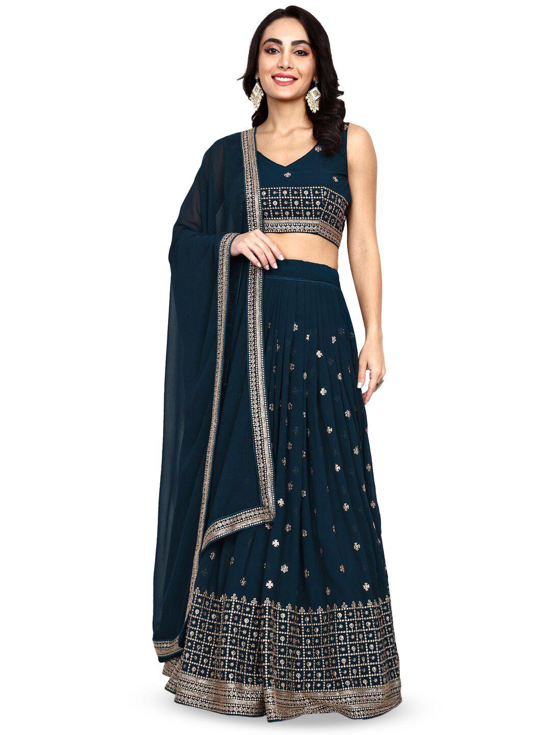 tikodi embroidered thread work semi-stitched lehenga & unstitched blouse with dupatta