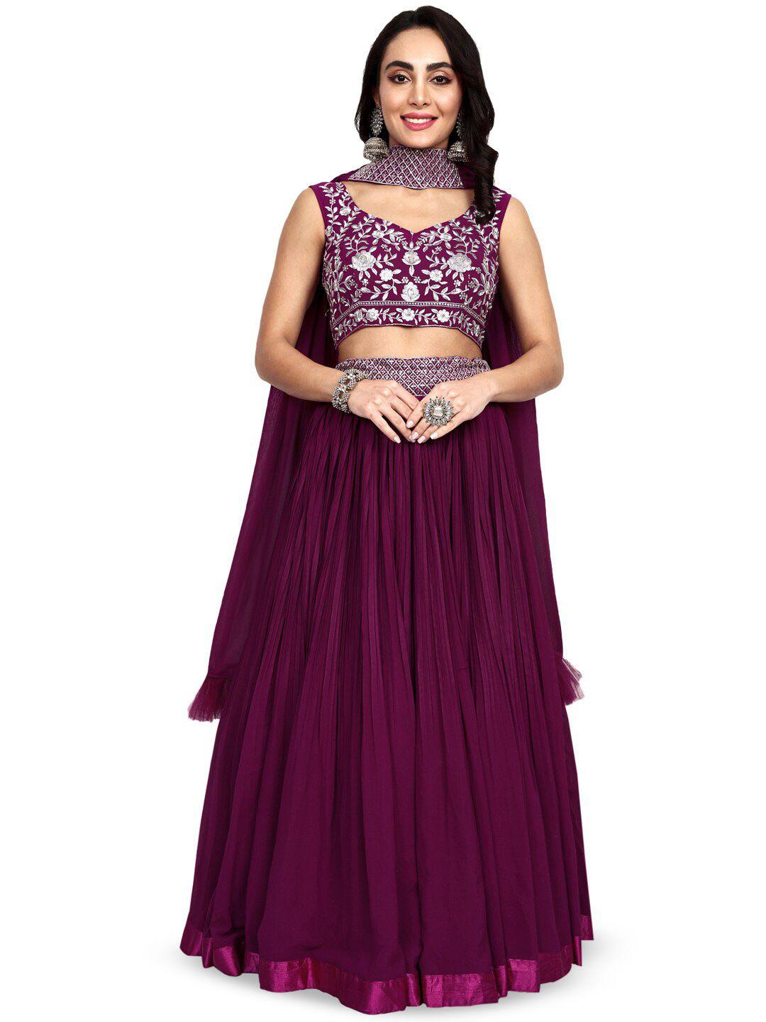 tikodi embroidered thread work semi-stitched lehenga & unstitched blouse with dupatta