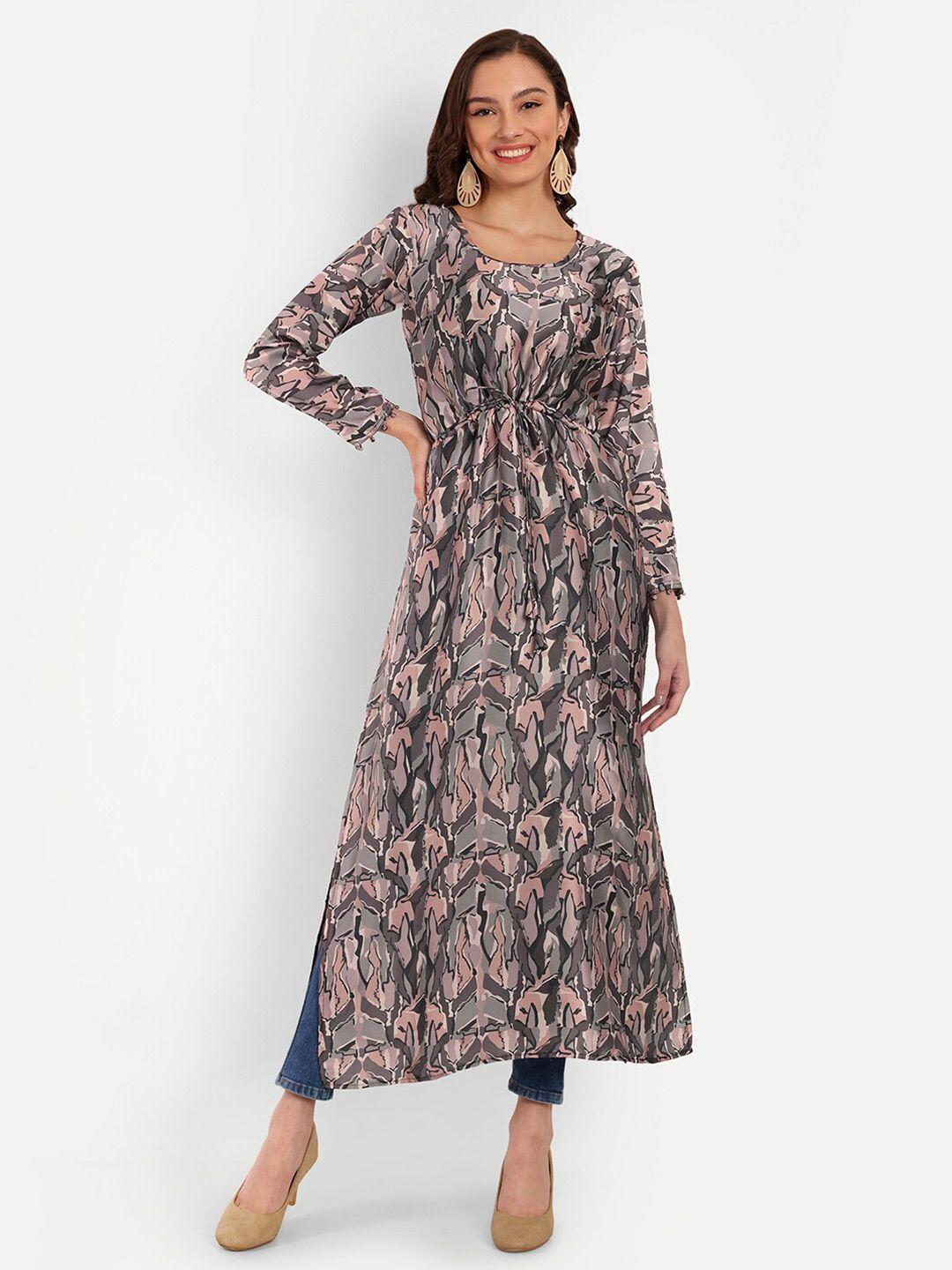 tilism abstract printed round neck silk high-slit kurta