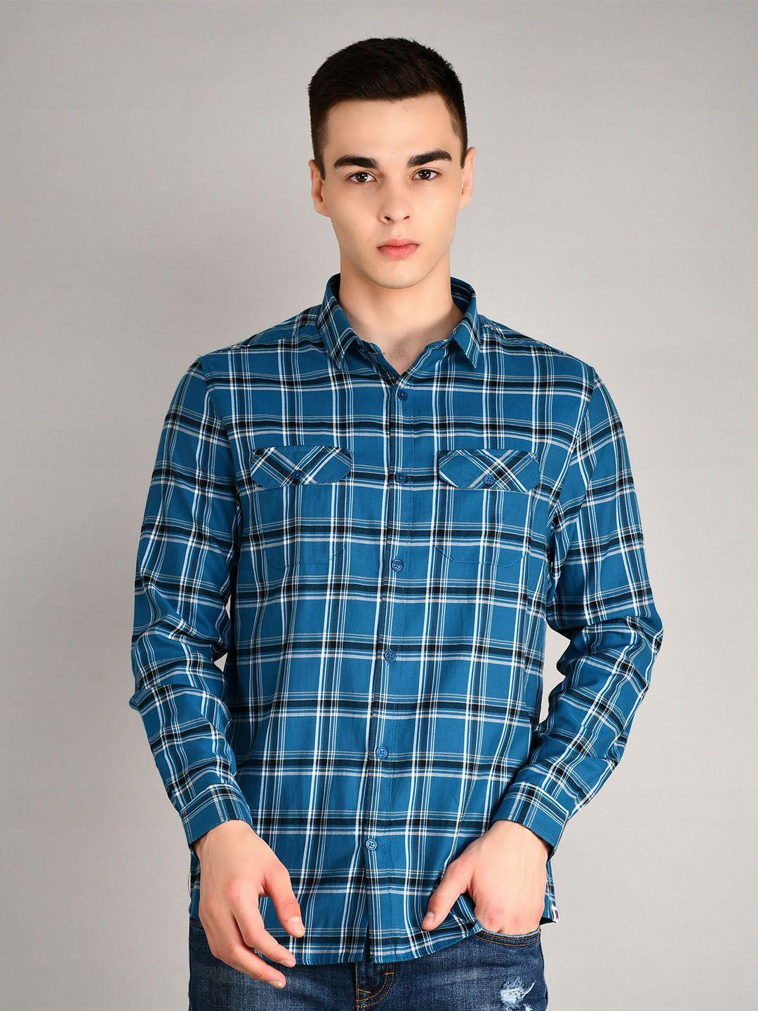 tim paris spread collar long sleeves standard tartan checked casual pure cotton shirt