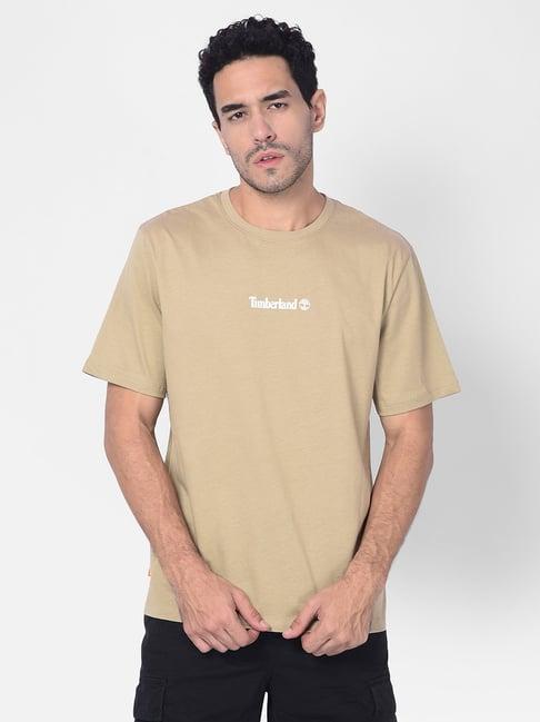 timberland beige regular fit logo print crew t-shirt