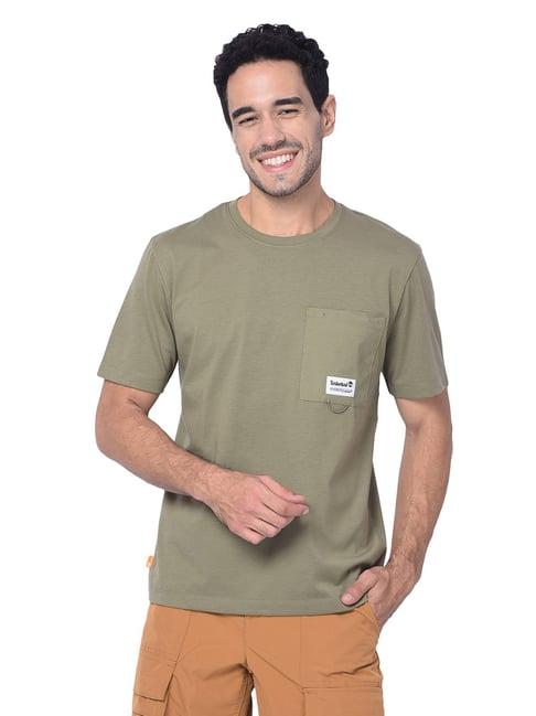 timberland light olive regular fit logo print crew t-shirt