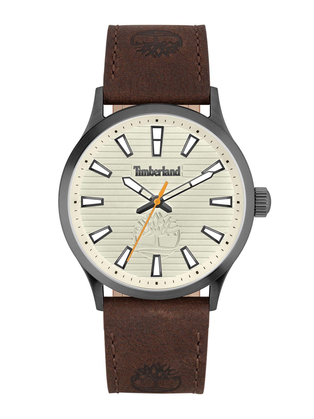 timberland men beige dial & brown leather strap analogue watch tdwga2152004