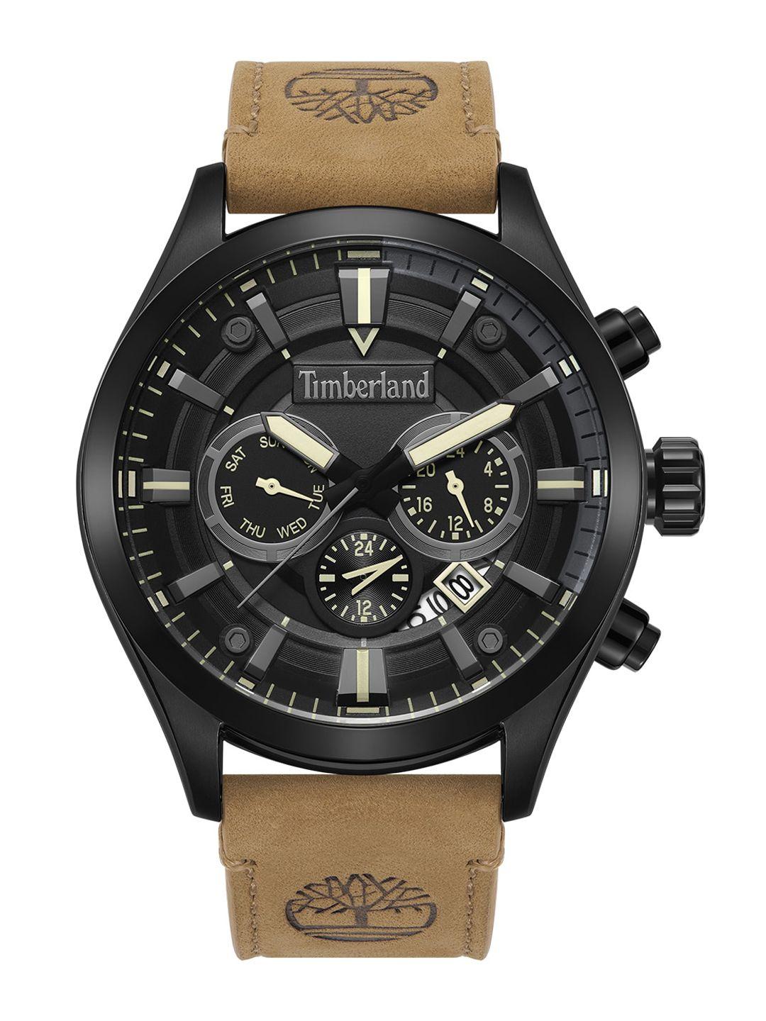 timberland men black dial & brown leather strap analogue watch tdwgf2132102