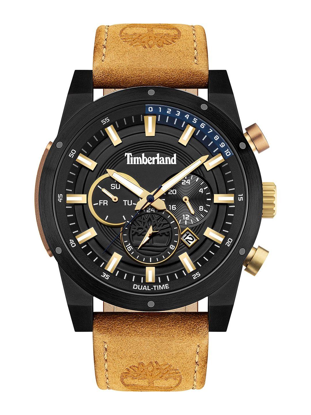 timberland men black dial & brown leather strap analogue watch tdwjf2001801