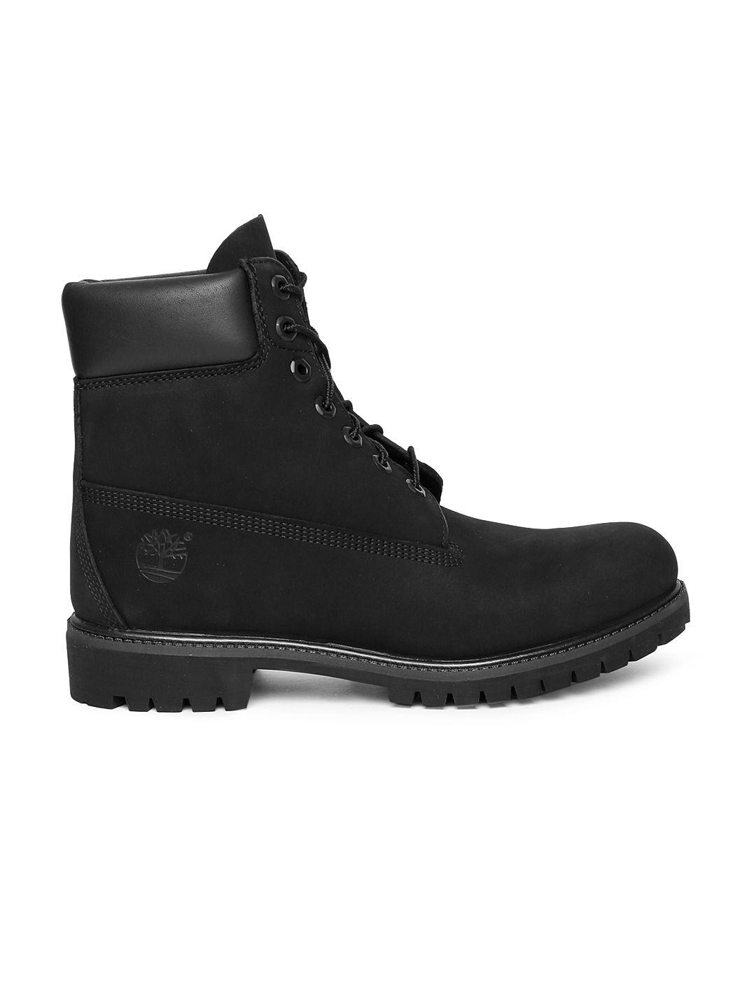 timberland men black solid suede high-top flat boots