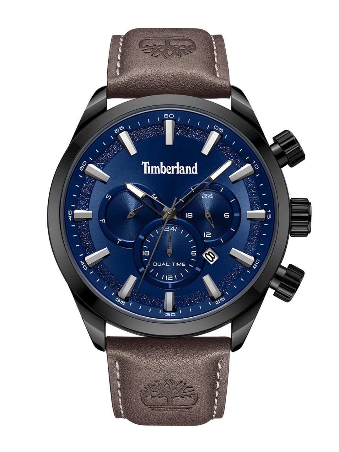 timberland men blue dial & brown leather strap analogue watch tdwgc2132502
