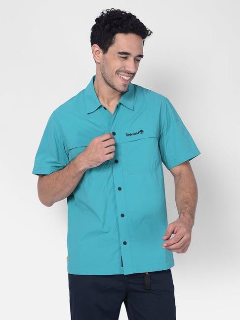 timberland turquoise regular fit logo print shirt