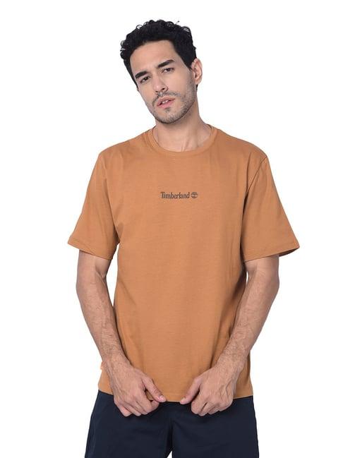 timberland wheat regular fit logo print crew t-shirt