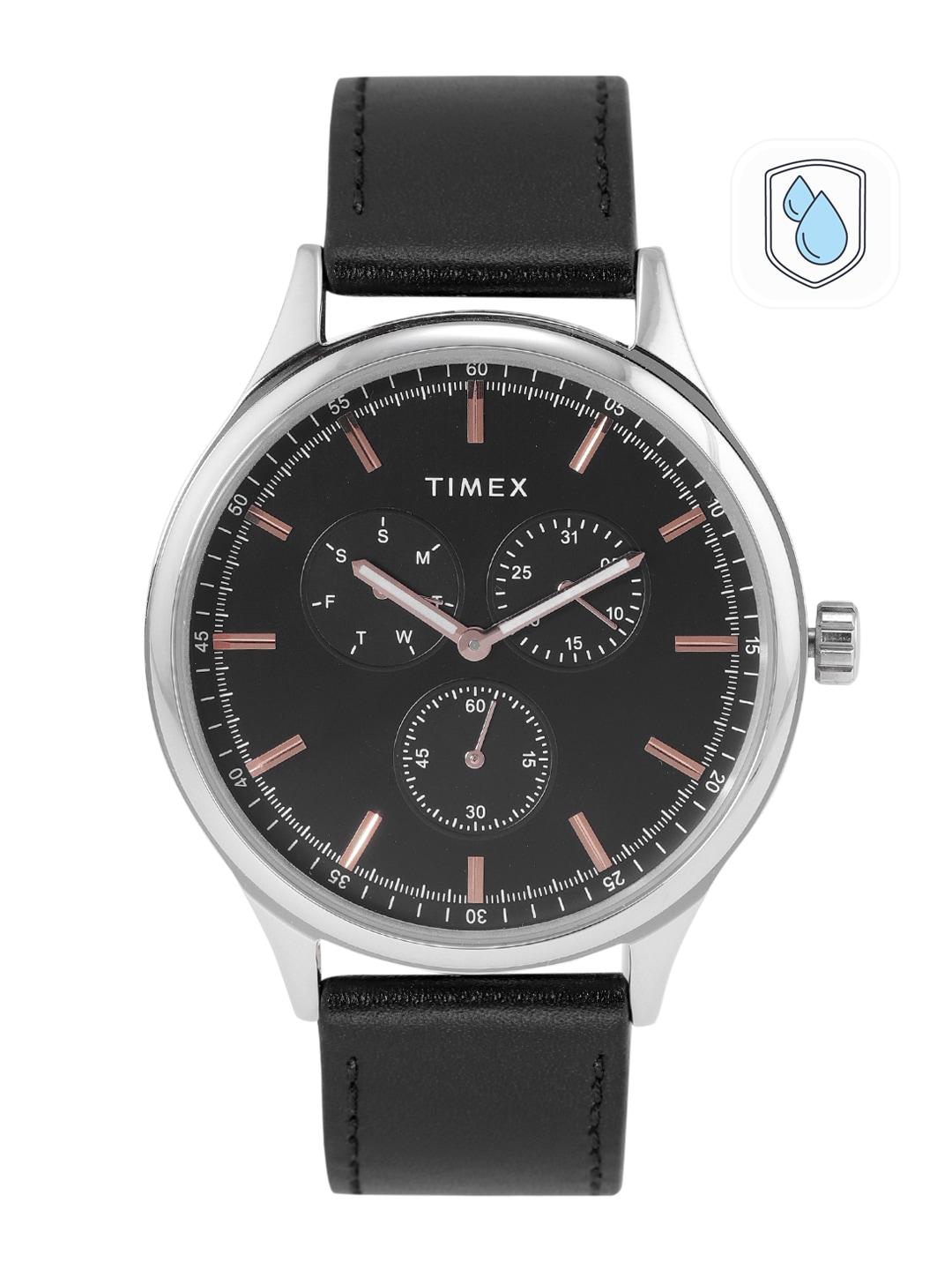 timex men brass dial & leather straps analogue multi function watch tweg184smu06