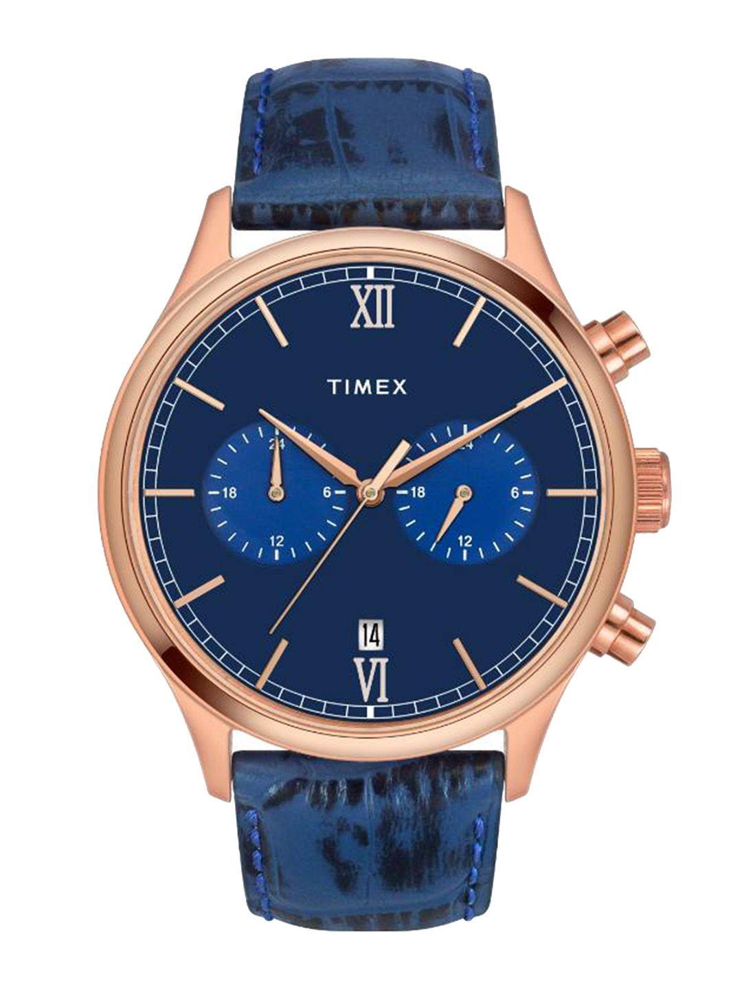 timex men leather textured straps analogue watch