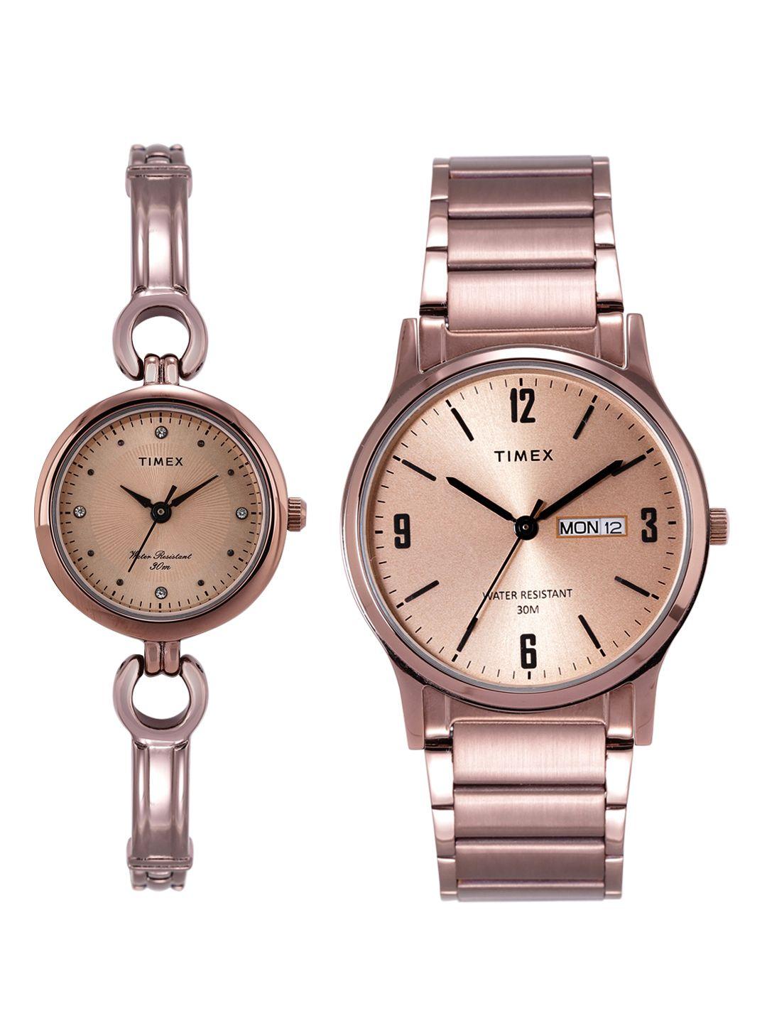 timex pairs rose gold-toned analogue watch - tw00pr265