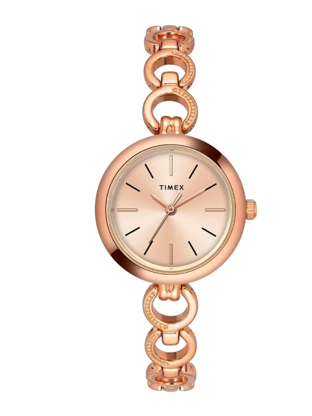 timex women brass dial & bracelet style straps analogue watch twel11434