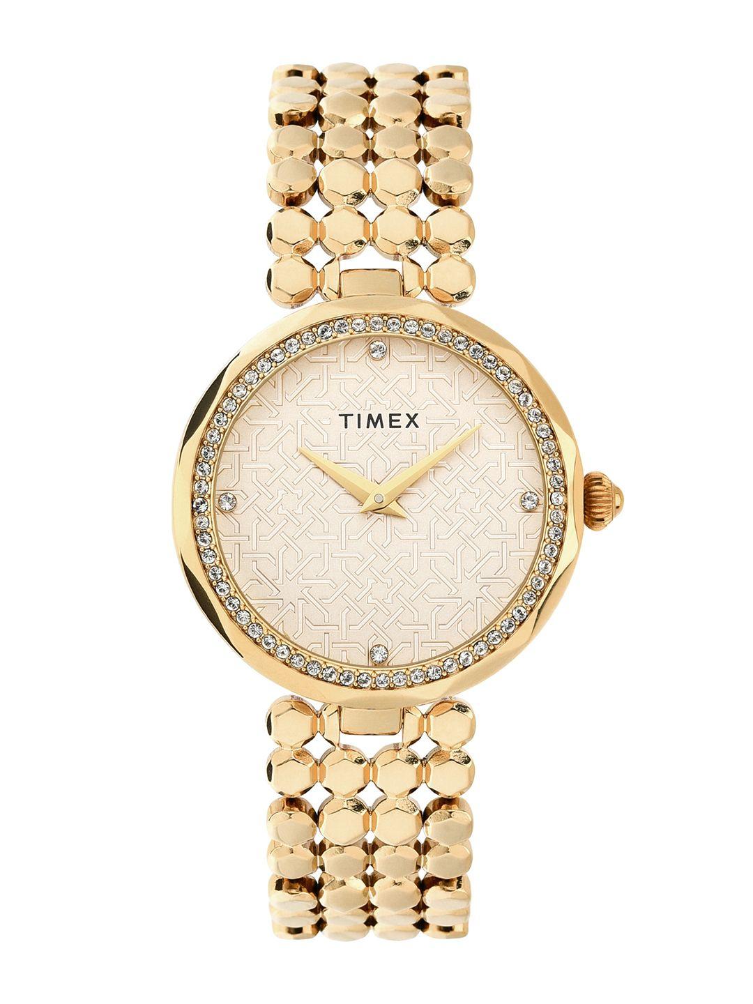 timex women champagne analogue watch - twel13905