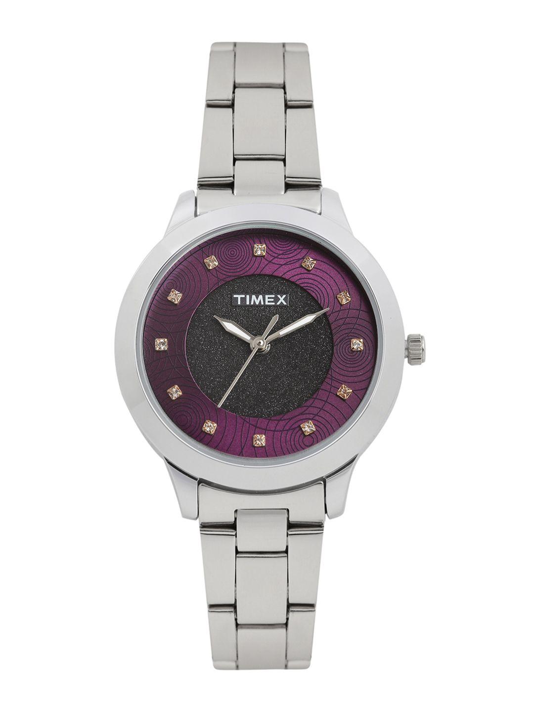 timex women purple & black analogue watch tw000t614