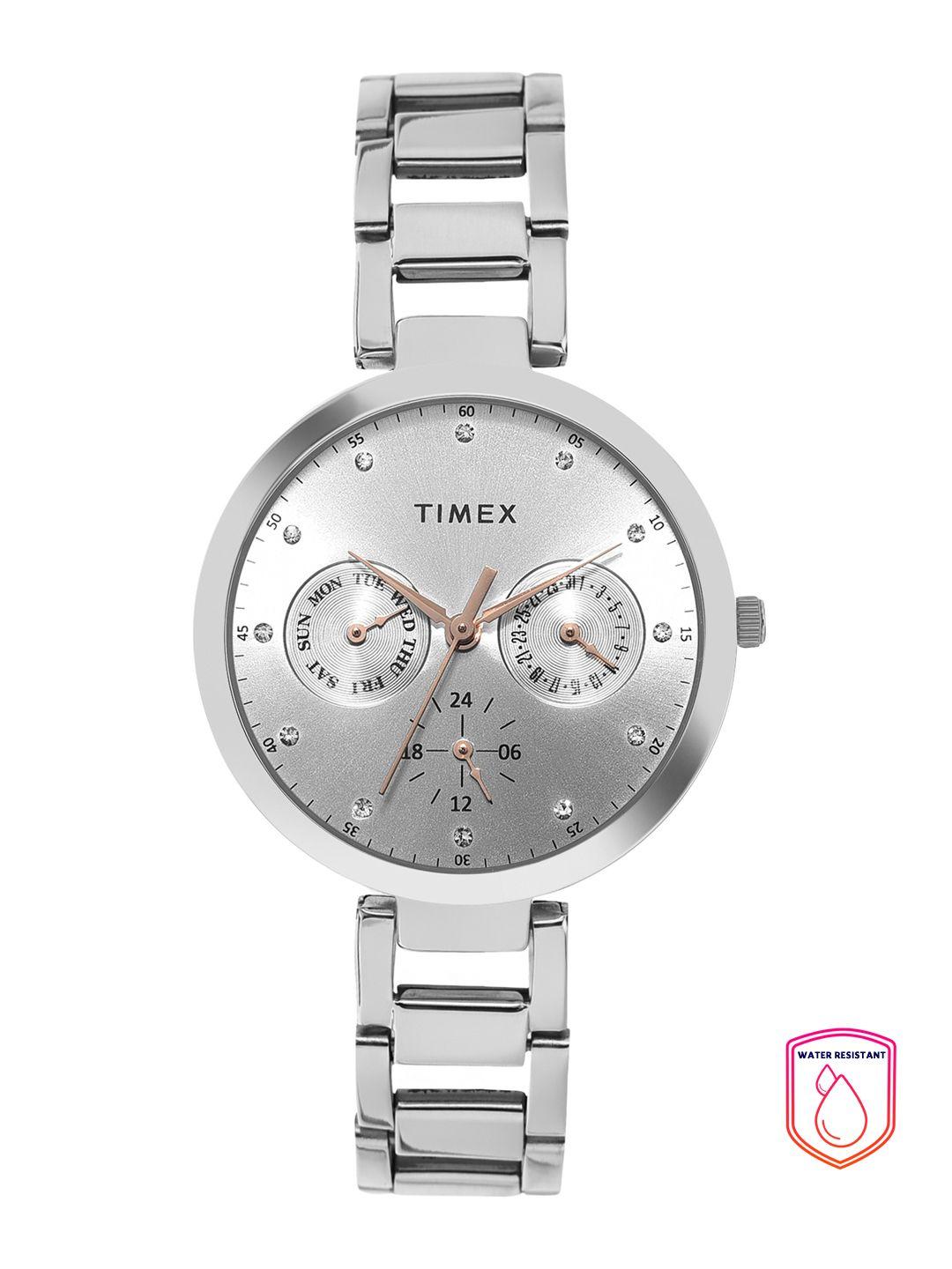 timex women silver-toned multifunction analogue watch - tw000x204