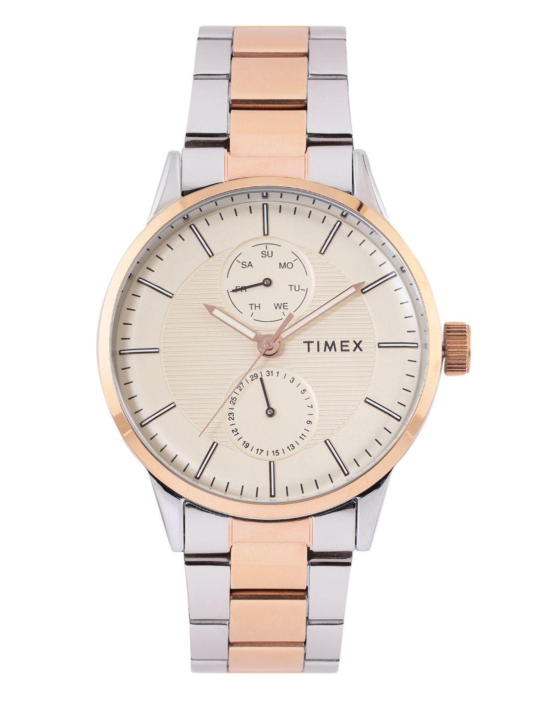 timex men beige multifunction analogue watch with additional strap tweg19902