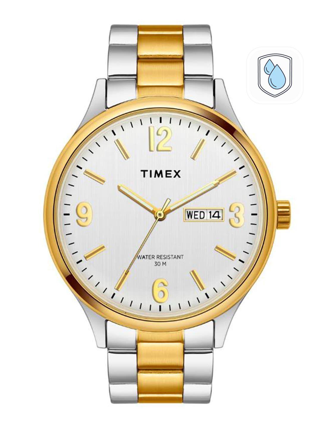 timex men brass dial & stainless steel bracelet style straps analogue watch tweg18422