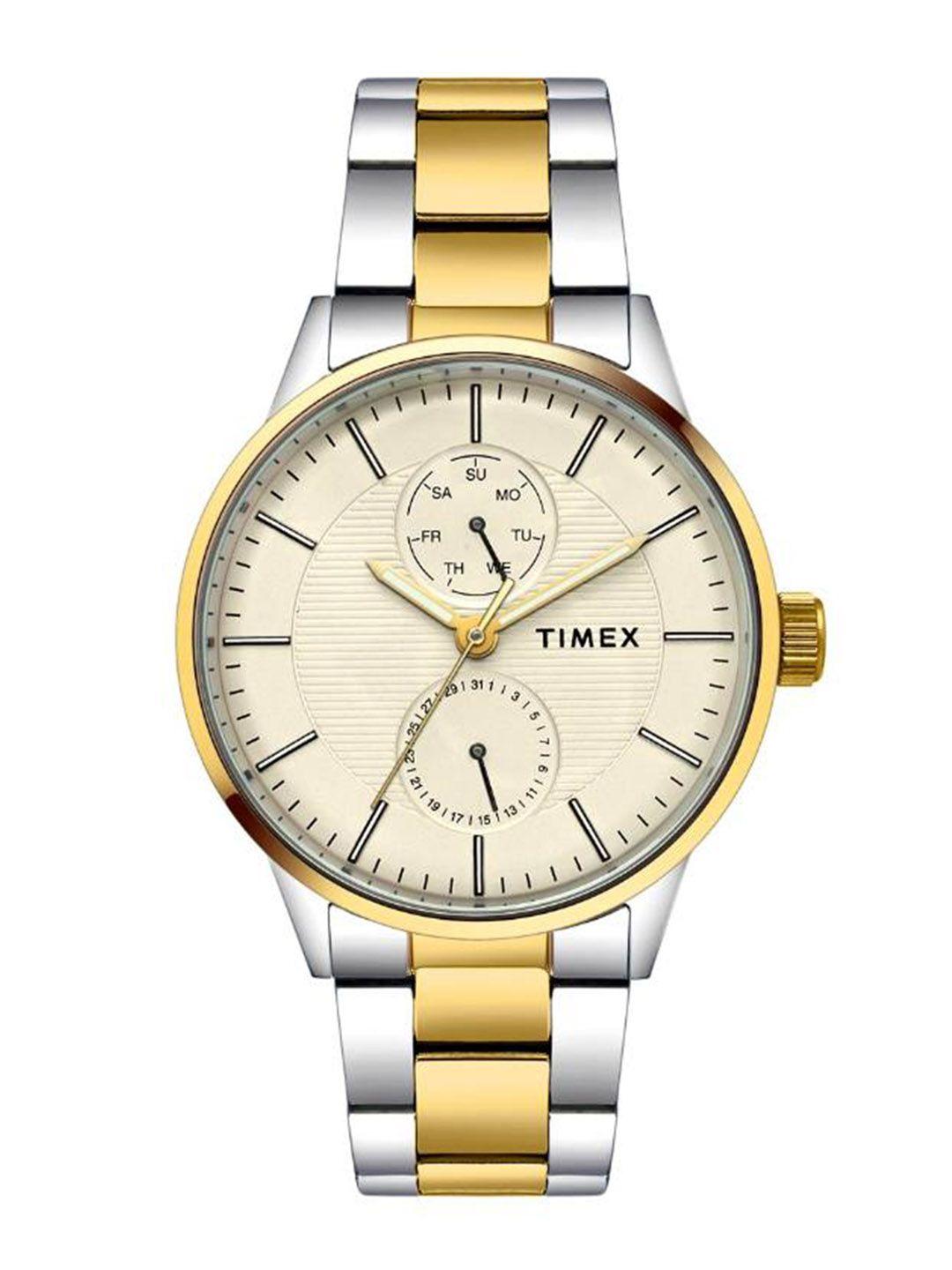 timex men brass dial & stainless steel bracelet style straps analogue watch tweg19906