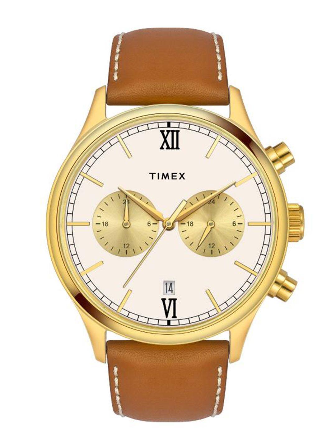 timex men dial & leather straps analogue watch tweg19806