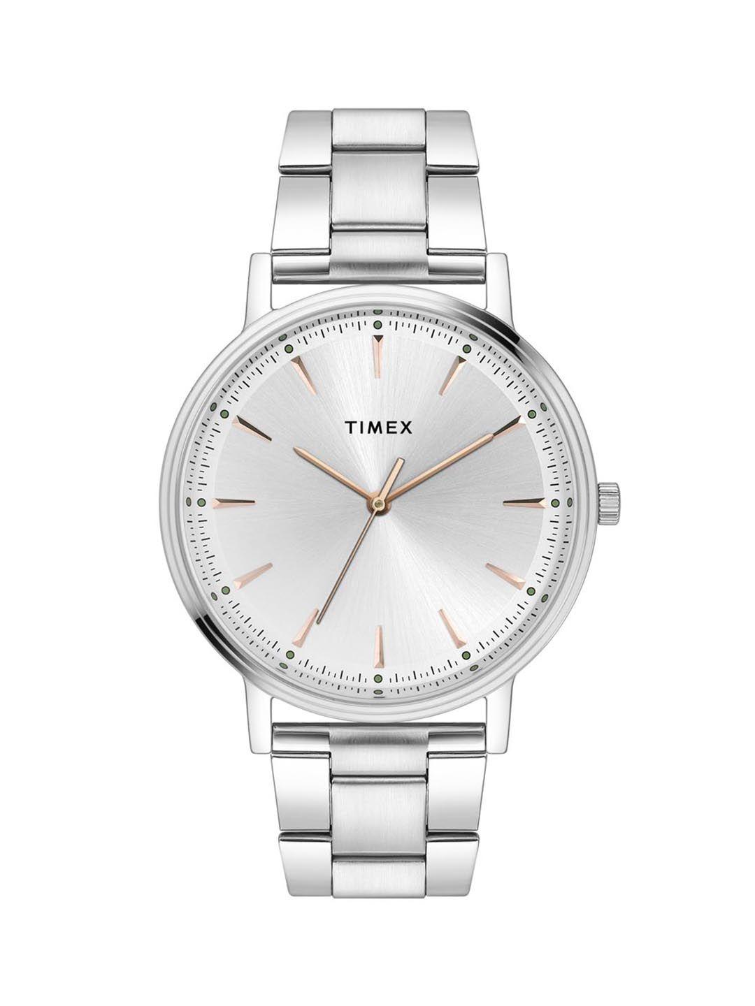 timex men textured dial & stainless steel bracelet style straps analogue watch twtg80smu16