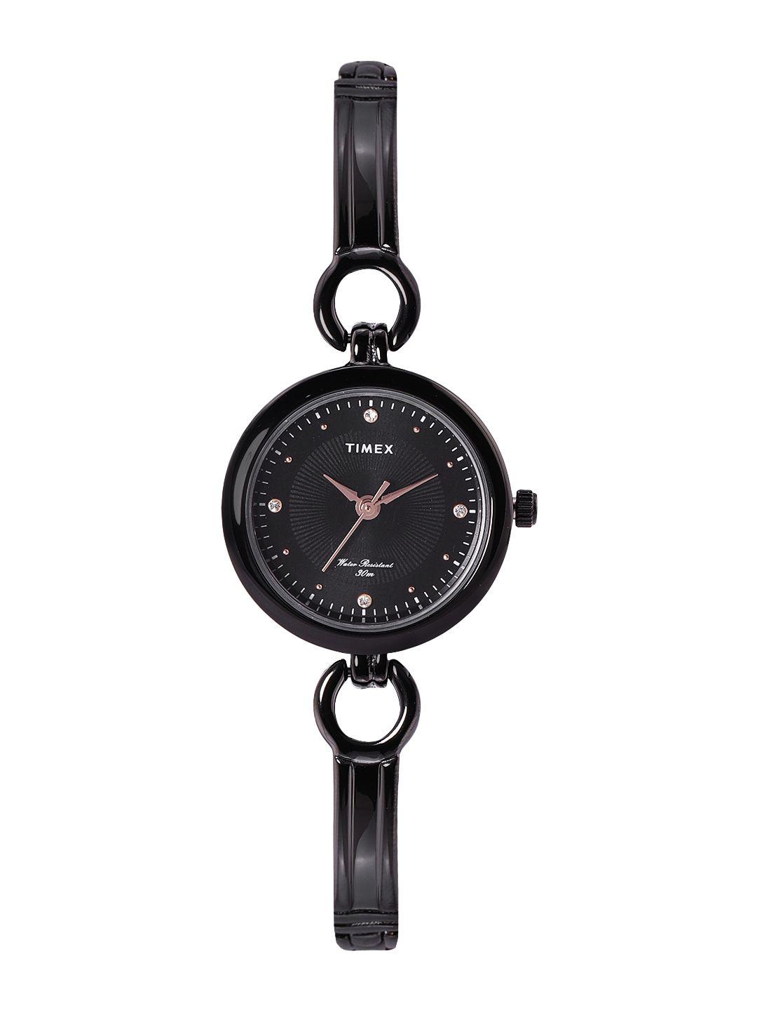 timex women black embellished dial bracelet style analogue watch twel11426
