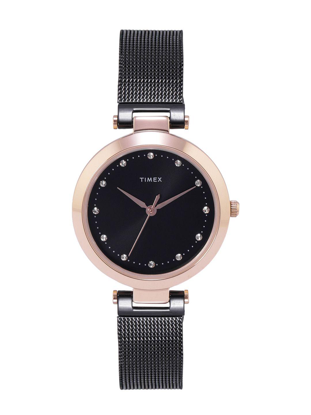timex women black embellished dial bracelet style straps analogue watch twel11826