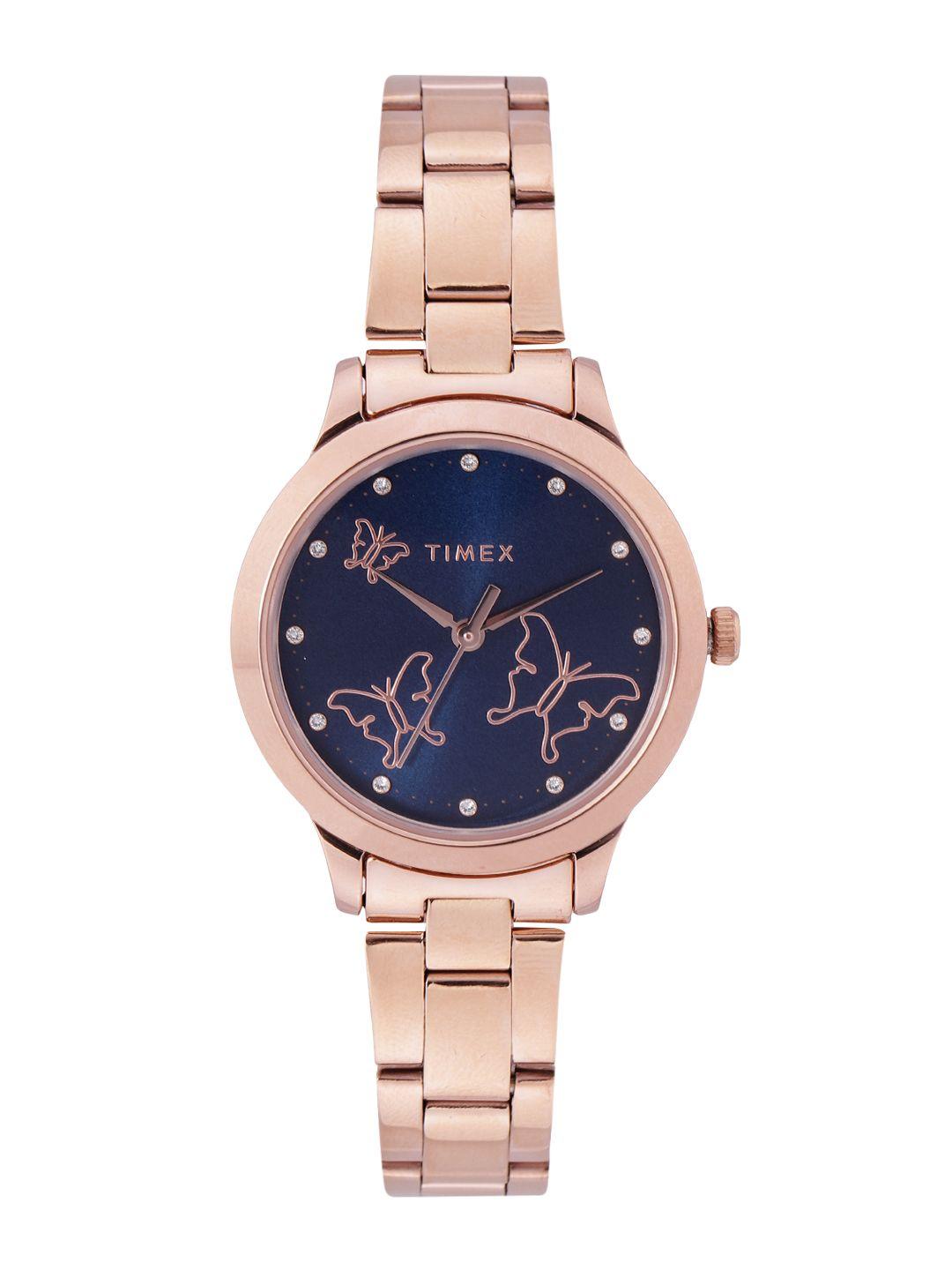 timex women blue dial bracelet style straps analogue watch tw000t631