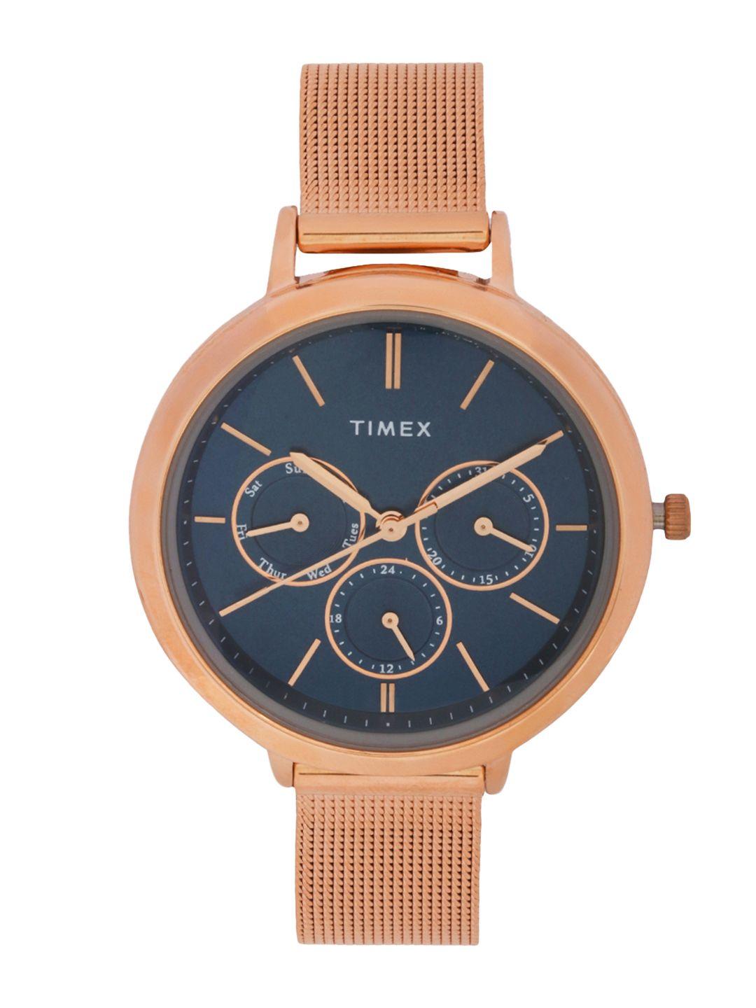 timex women blue multifunction analogue watch - twel14502