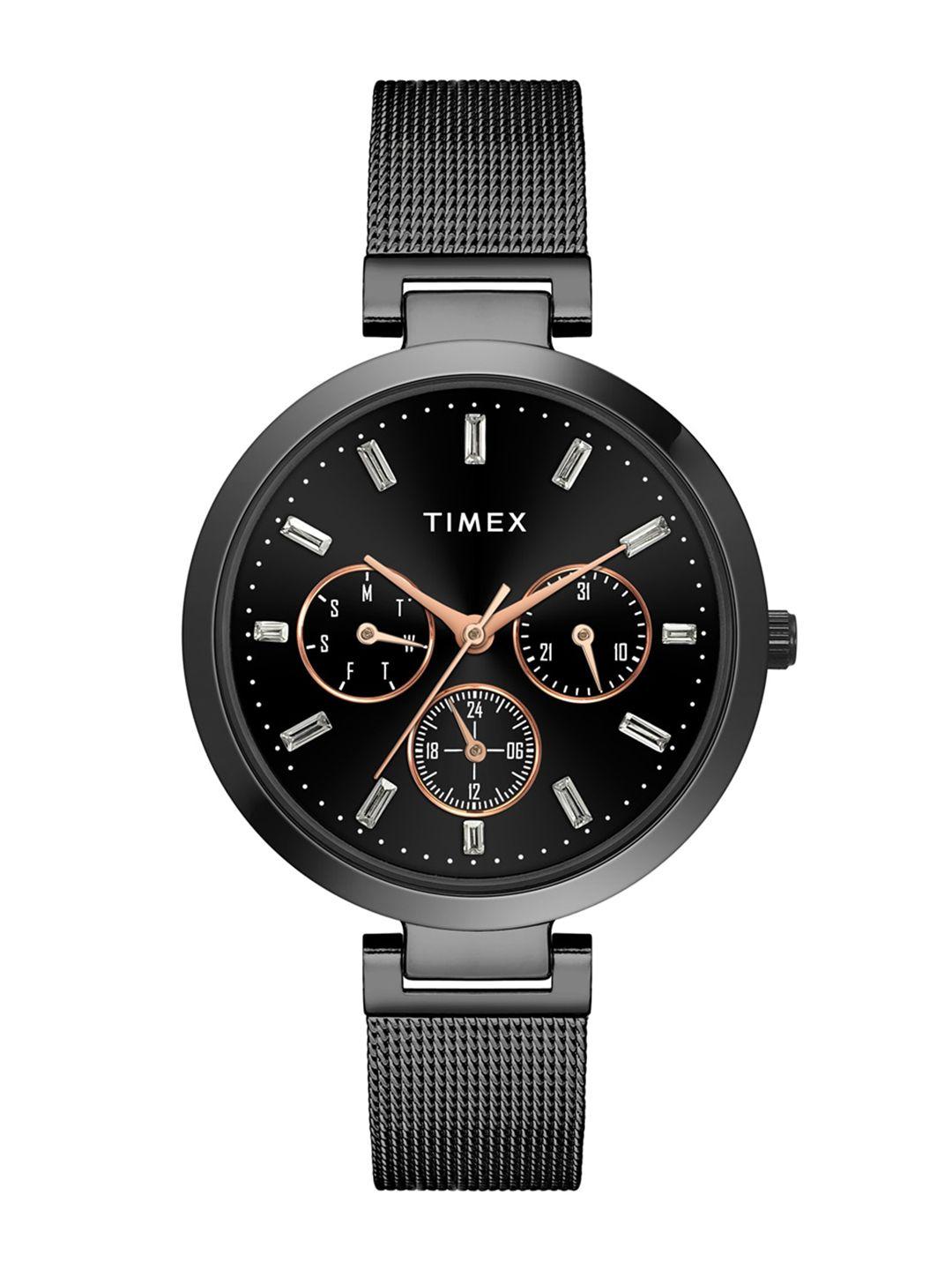 timex women brass dial & stainless steel bracelet style straps analogue watch tw000x243
