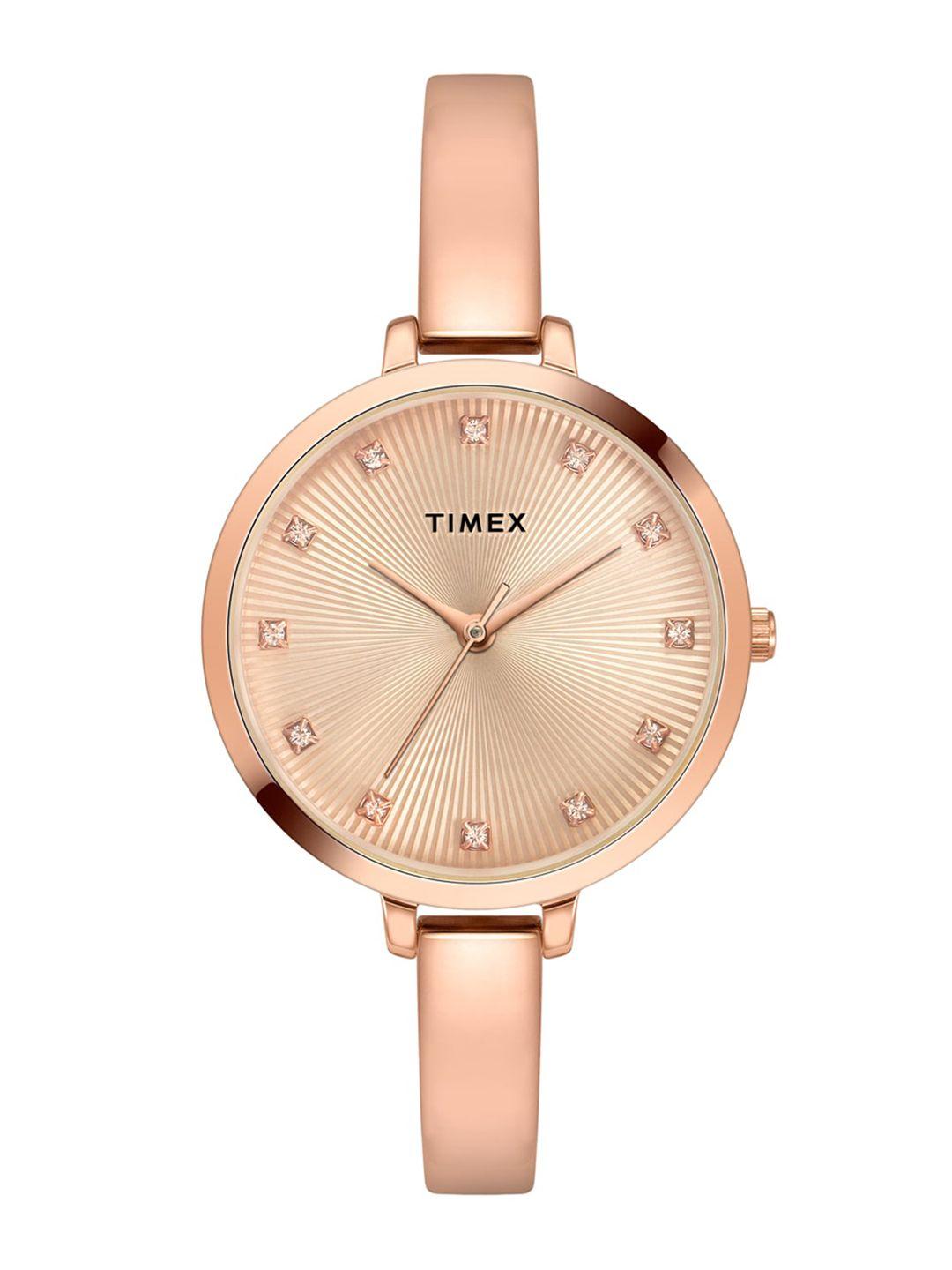 timex women brass dial & stainless steel bracelet style straps analogue watch twel12821
