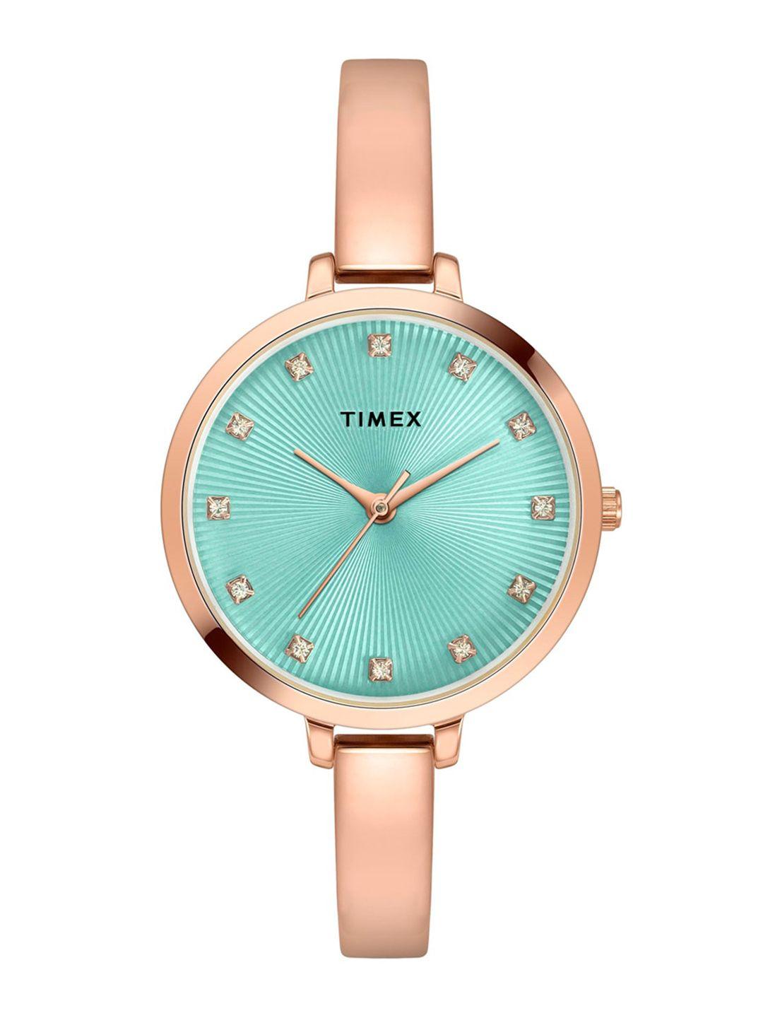 timex women brass dial & stainless steel bracelet style straps analogue watch twel12822