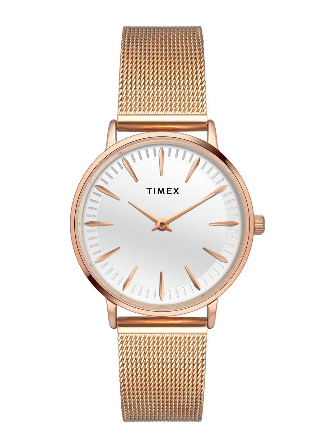 timex women brass dial & stainless steel bracelet style straps analogue watch twel15606