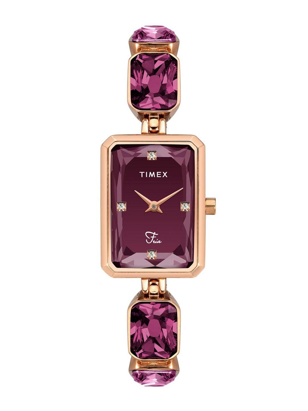 timex women brass dial & stainless steel bracelet style straps analogue watch twel16903