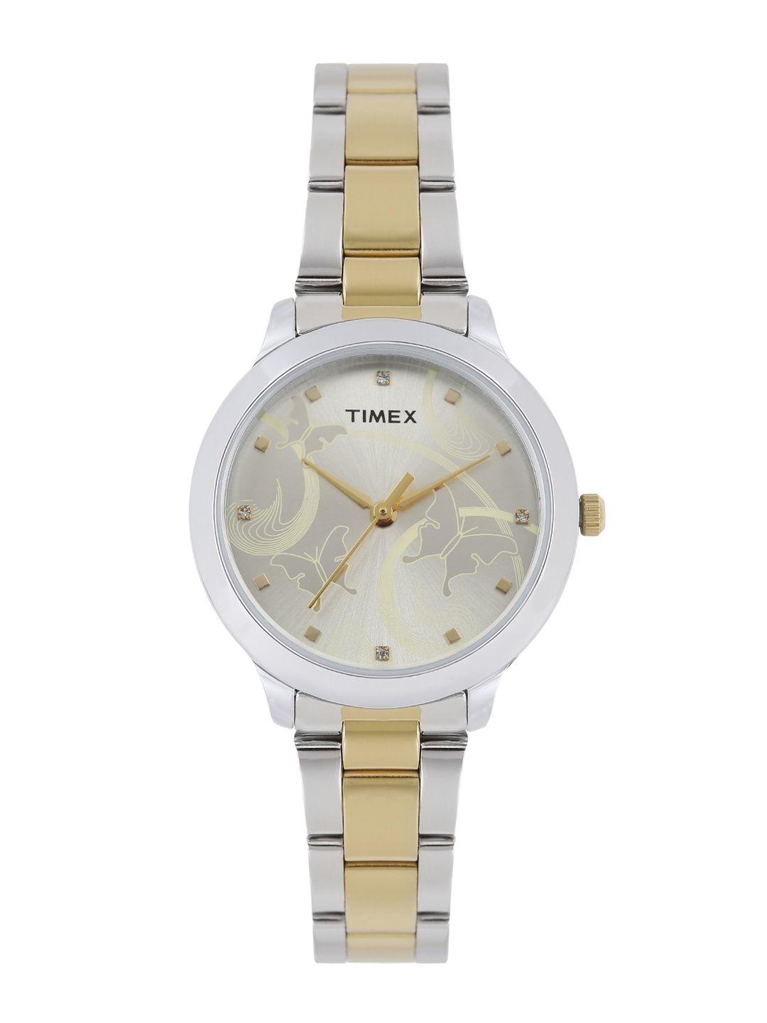 timex women champagne analogue watch - tw000t608