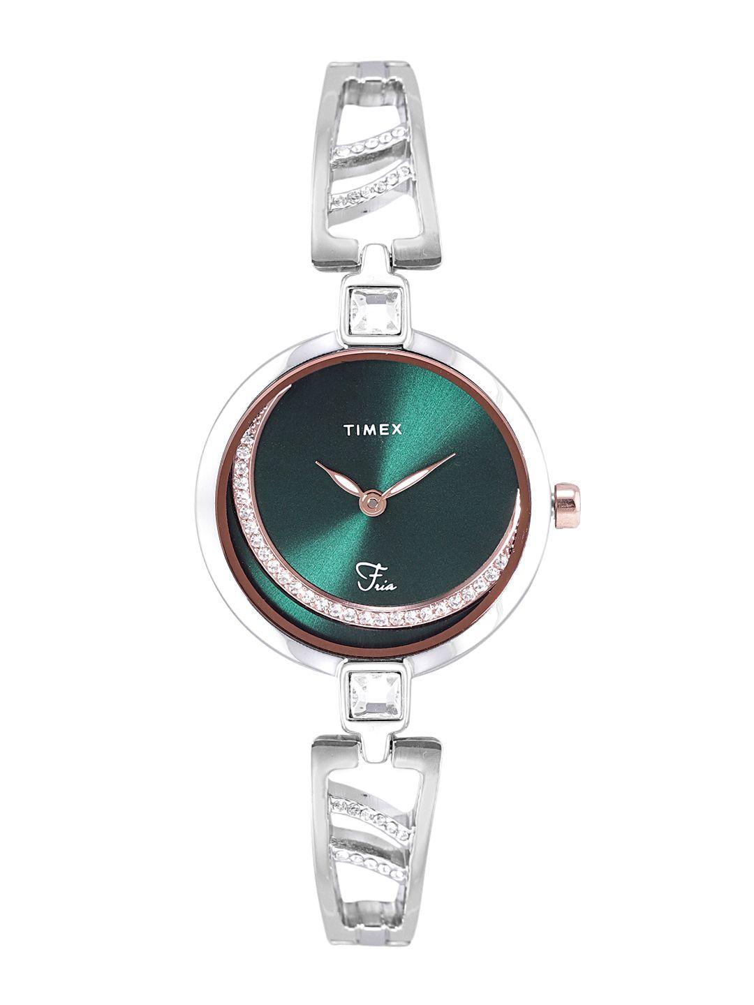 timex women green embellished dial bracelet style analogue watch twel15203