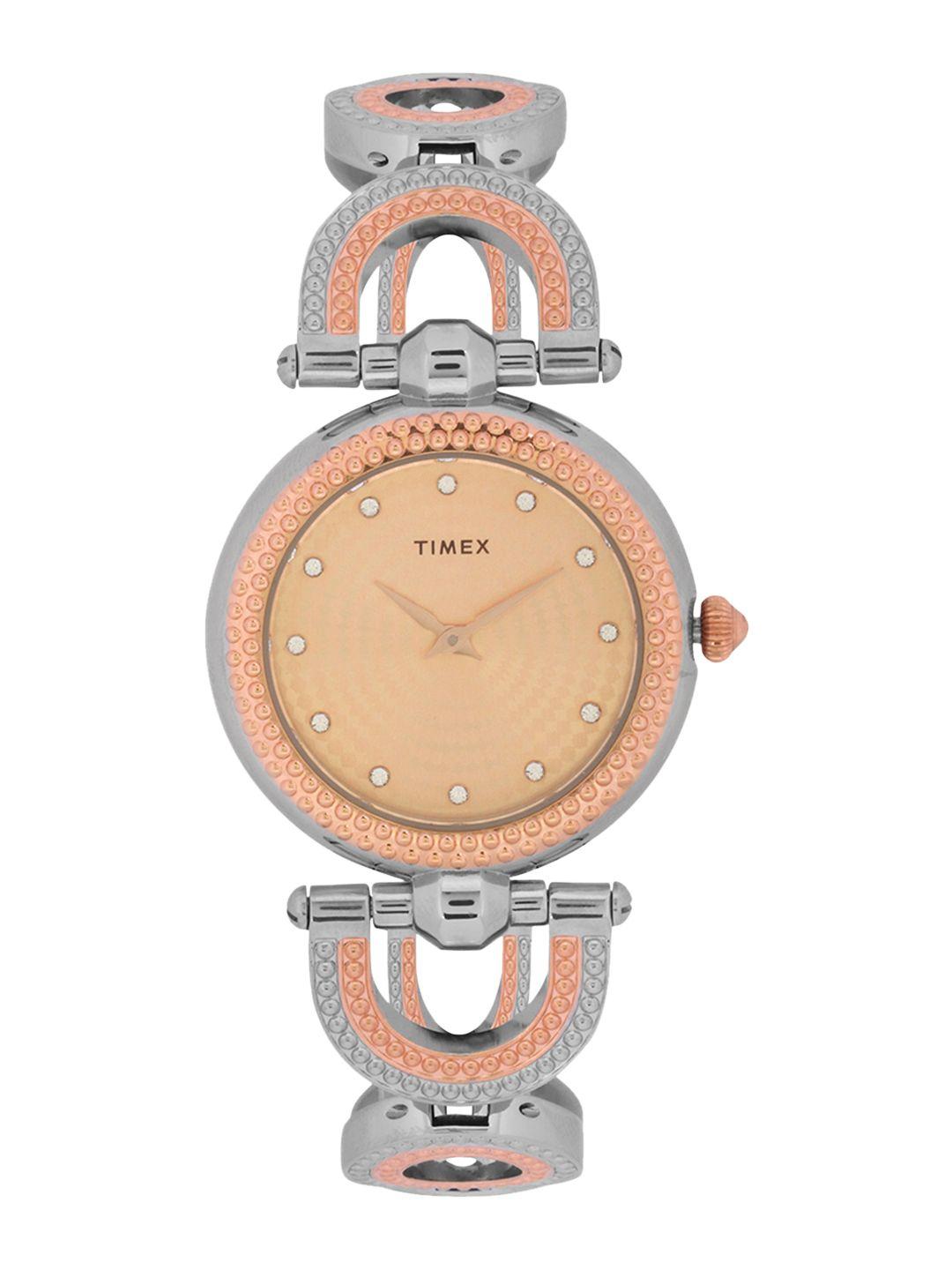 timex women peach-coloured analogue watch twel14105