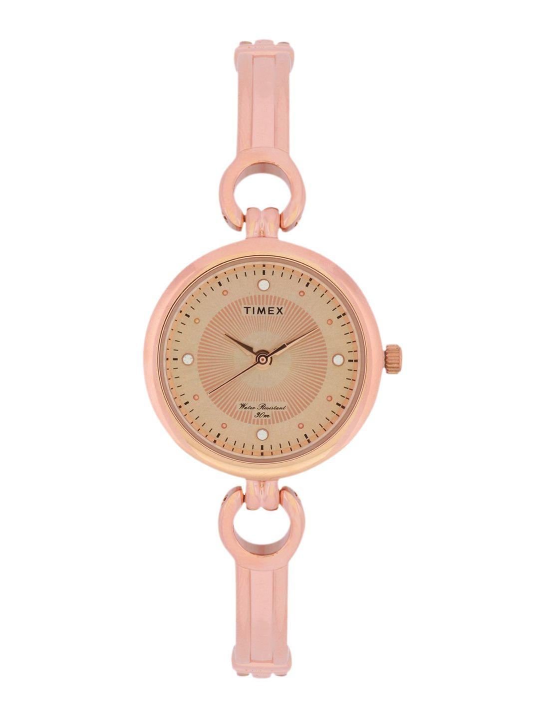 timex women rose gold-toned analogue watch - twel11425