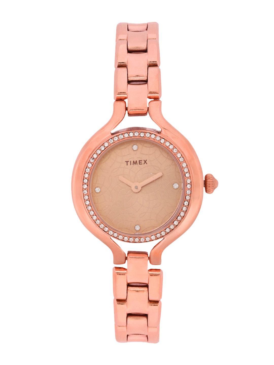 timex women rose gold-toned analogue watch - twel14006
